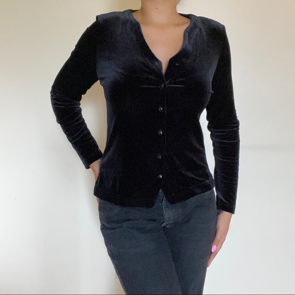 Velvet Button Up Black Cardigan